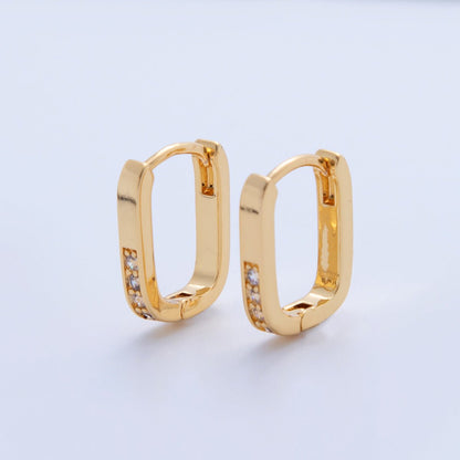 18K Gold Filled 14.5mm Micro Paved CZ Oblong Huggie Earrings | AI351