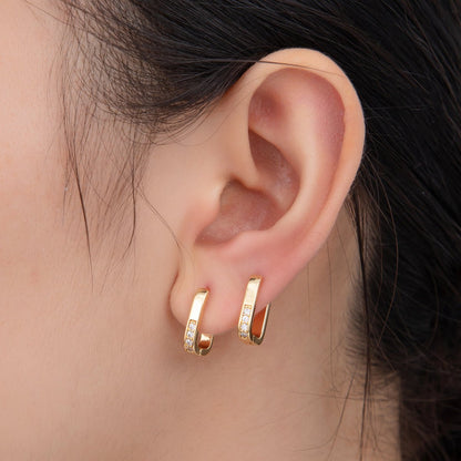 18K Gold Filled 14.5mm Micro Paved CZ Oblong Huggie Earrings | AI351