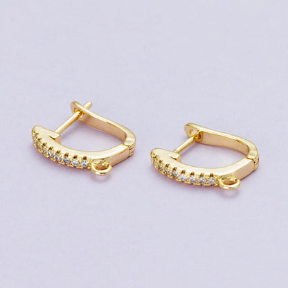 18K Gold Filled 14.5mm Micro Paved CZ U-Shaped Hoop Earrings in Gold &amp; Silver | Findings-00099 Findings-00100