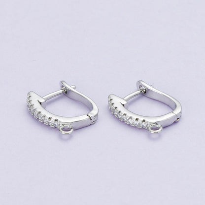 18K Gold Filled 14.5mm Micro Paved CZ U-Shaped Hoop Earrings in Gold &amp; Silver | Findings-00099 Findings-00100