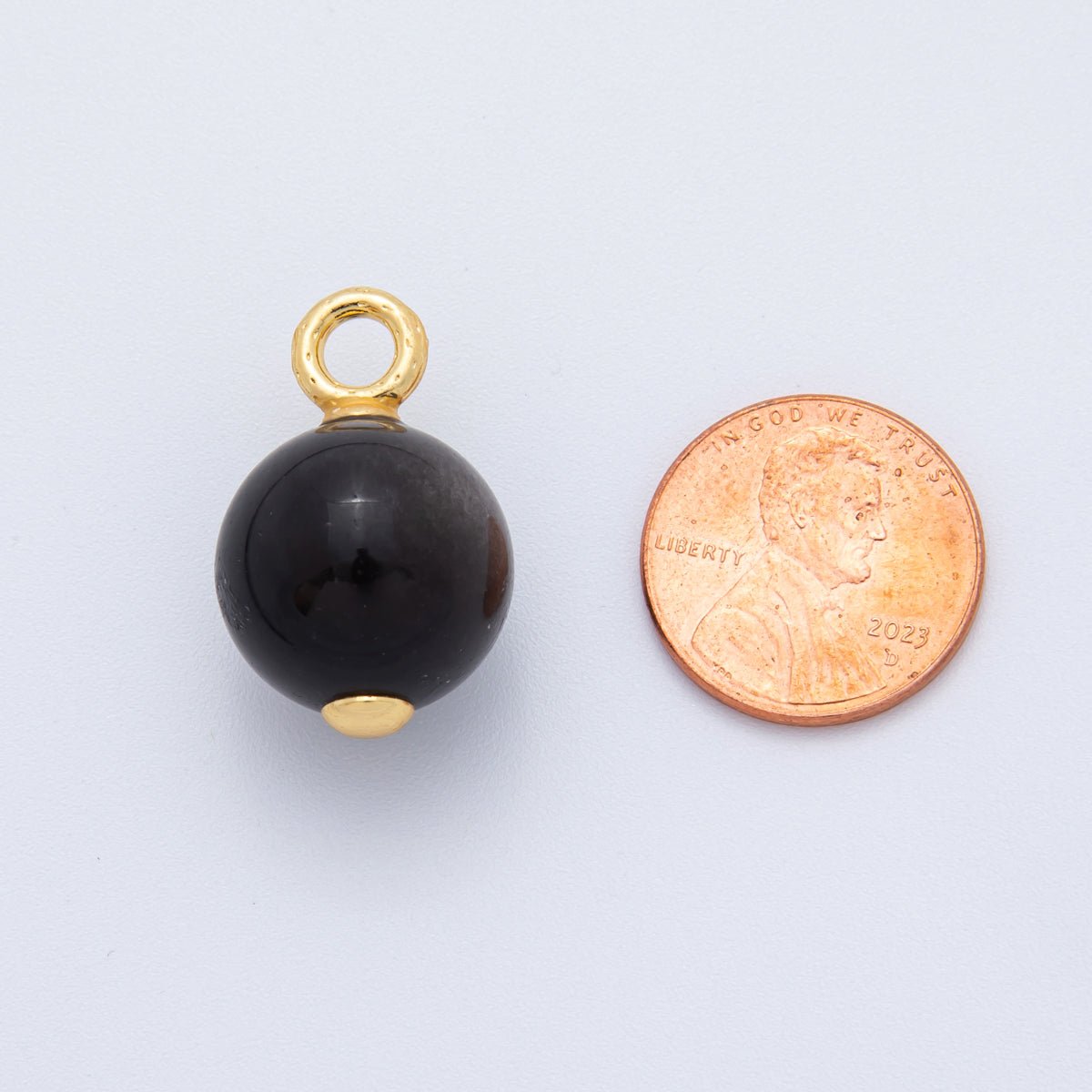 18K Gold Filled 14mm, 16mm Black Onyx Round Gemstone Charm | AF791 AF792