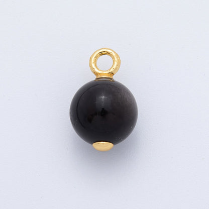 18K Gold Filled 14mm, 16mm Black Onyx Round Gemstone Charm | AF791 AF792