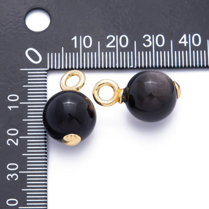 18K Gold Filled 14mm, 16mm Black Onyx Round Gemstone Charm | AF791 AF792