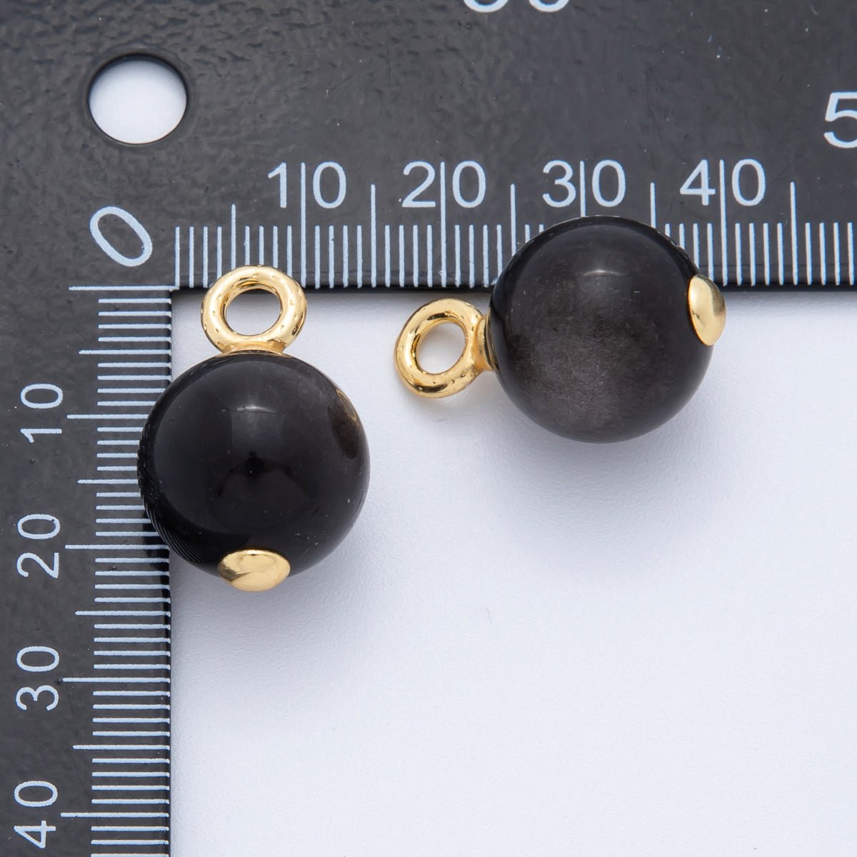 18K Gold Filled 14mm, 16mm Black Onyx Round Gemstone Charm | AF791 AF792