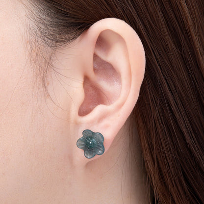 18K Gold Filled 14mm Green Aventurine Gemstone Flower Stud Earrings | Earrings-00704