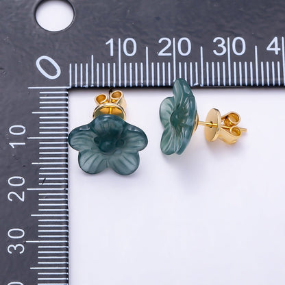 18K Gold Filled 14mm Green Aventurine Gemstone Flower Stud Earrings | Earrings-00704