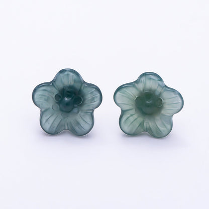 18K Gold Filled 14mm Green Aventurine Gemstone Flower Stud Earrings | Earrings-00704