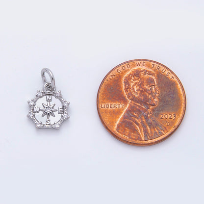 18K Gold Filled 14mm Micro Paved CZ Compact Travel Compass Charm in Gold &amp; Silver | C630