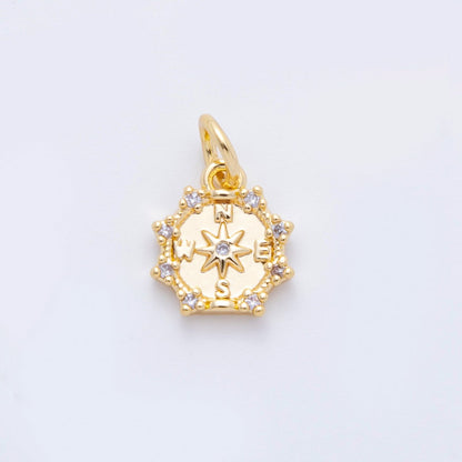 18K Gold Filled 14mm Micro Paved CZ Compact Travel Compass Charm in Gold &amp; Silver | C630