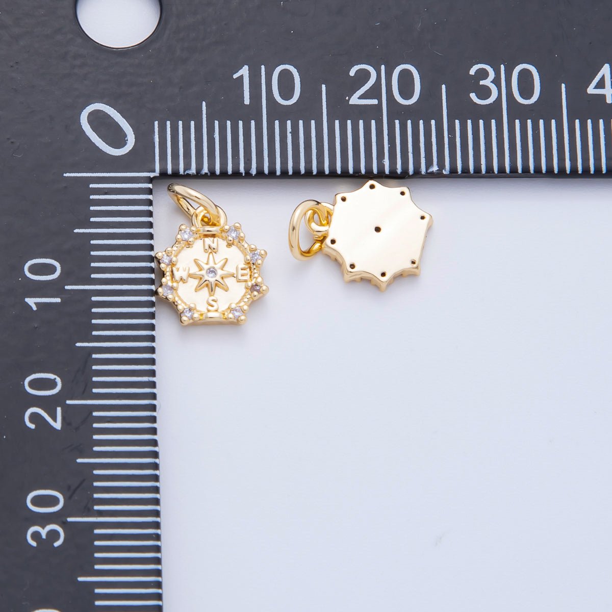 18K Gold Filled 14mm Micro Paved CZ Compact Travel Compass Charm in Gold &amp; Silver | C630