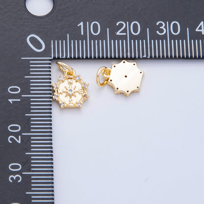 18K Gold Filled 14mm Micro Paved CZ Compact Travel Compass Charm in Gold &amp; Silver | C630