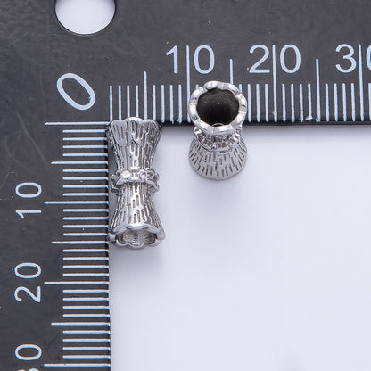 18K Gold Filled 14mm Micro Paved CZ Line-Textured Tube Bead in Gold &amp; Silver | B035