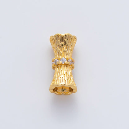 18K Gold Filled 14mm Micro Paved CZ Line-Textured Tube Bead in Gold &amp; Silver | B035