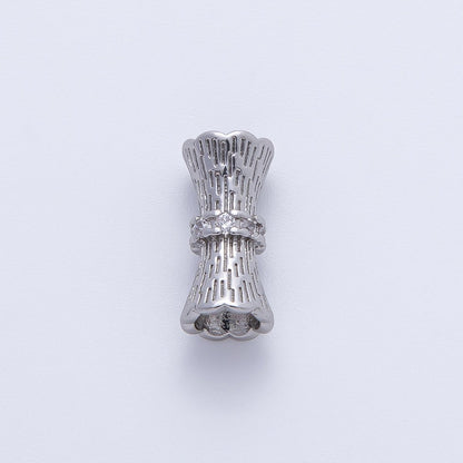 18K Gold Filled 14mm Micro Paved CZ Line-Textured Tube Bead in Gold &amp; Silver | B035