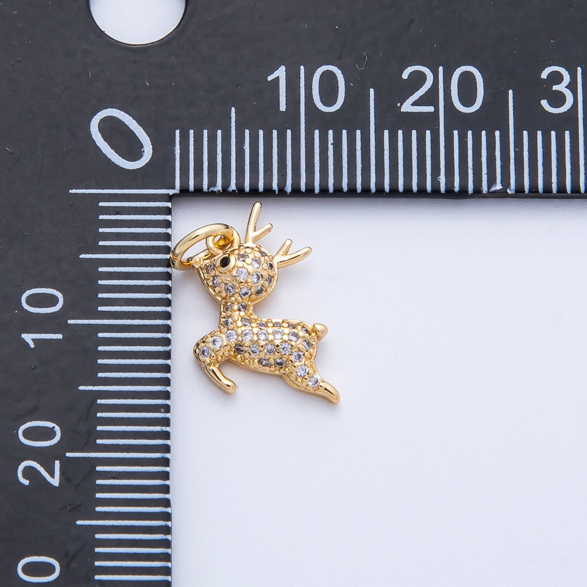 18K Gold Filled 14mm Micro Paved CZ Reindeer Forest Animal Charm | Charms-00415