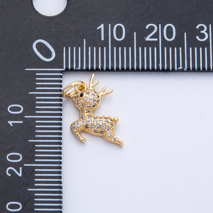 18K Gold Filled 14mm Micro Paved CZ Reindeer Forest Animal Charm | Charms-00415
