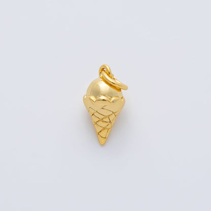 18K Gold Filled 14mm Ice Cream Cone 3D Multidimensional Charm in Gold &amp; Silver | AF1415