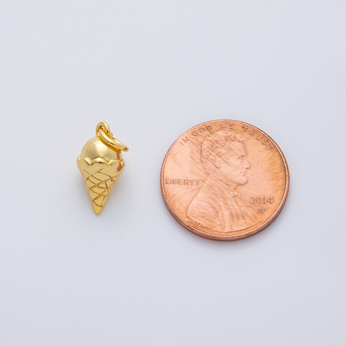 18K Gold Filled 14mm Ice Cream Cone 3D Multidimensional Charm in Gold &amp; Silver | AF1415