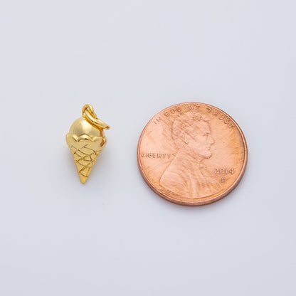 18K Gold Filled 14mm Ice Cream Cone 3D Multidimensional Charm in Gold &amp; Silver | AF1415