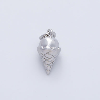 18K Gold Filled 14mm Ice Cream Cone 3D Multidimensional Charm in Gold &amp; Silver | AF1415