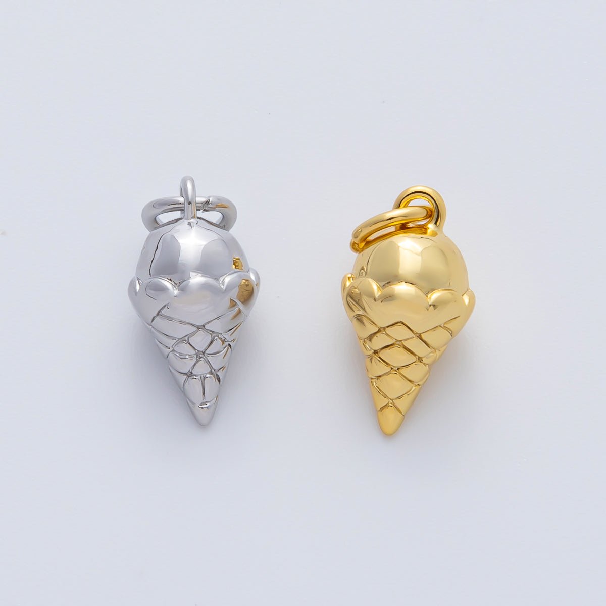 18K Gold Filled 14mm Ice Cream Cone 3D Multidimensional Charm in Gold &amp; Silver | AF1415