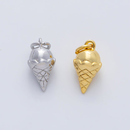 18K Gold Filled 14mm Ice Cream Cone 3D Multidimensional Charm in Gold &amp; Silver | AF1415