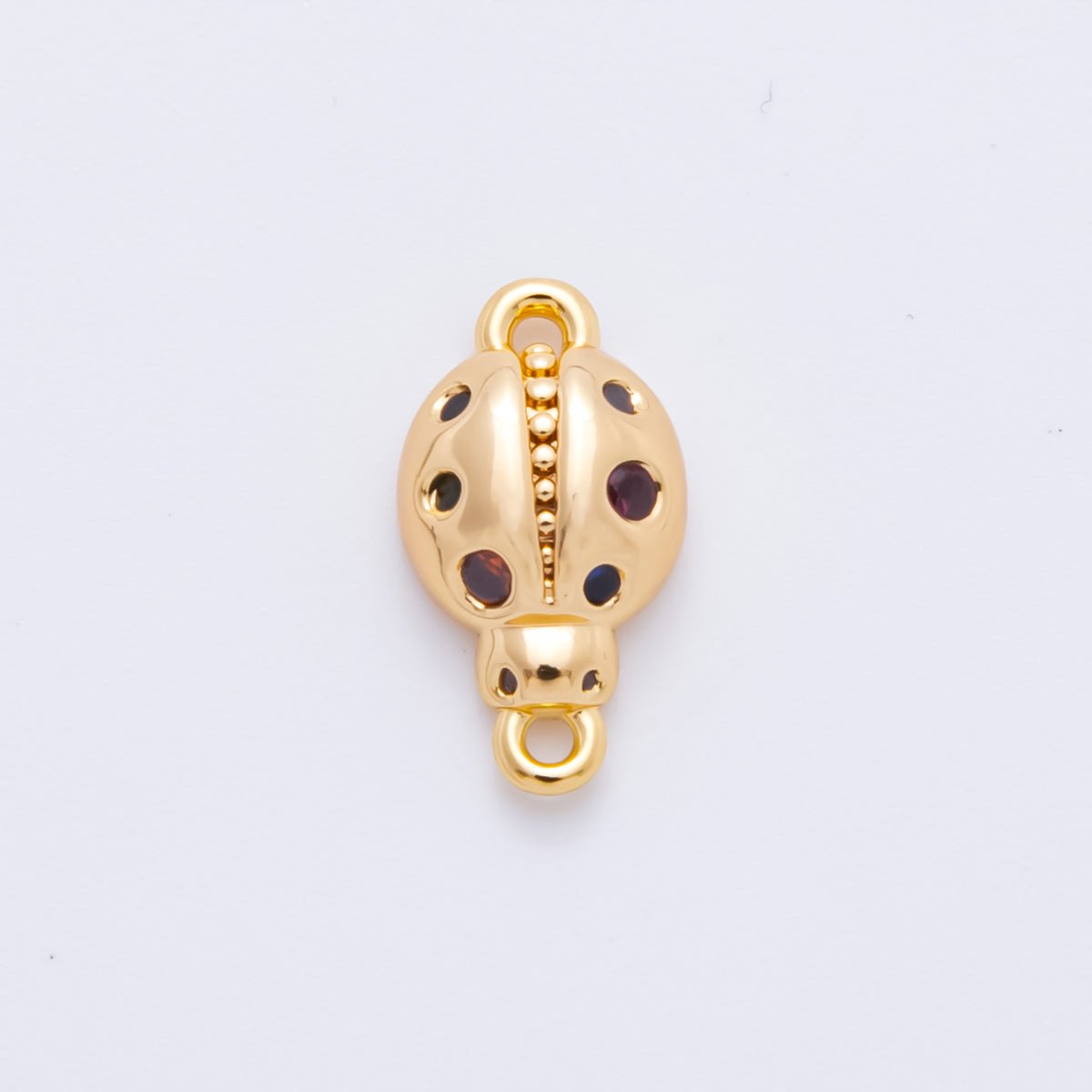 18K Gold Filled 14mm Multicolor Round CZ Lady Bug Charm Connector | Y-049