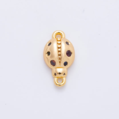 18K Gold Filled 14mm Multicolor Round CZ Lady Bug Charm Connector | Y-049