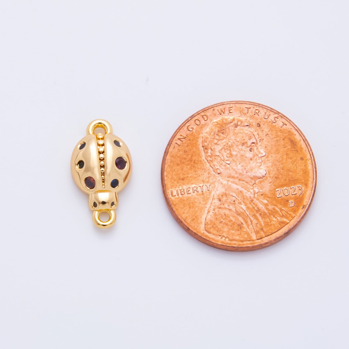 18K Gold Filled 14mm Multicolor Round CZ Lady Bug Charm Connector | Y-049