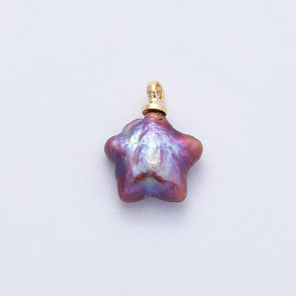18K Gold Filled 14mm Purple Baroque Freshwater Pearl Celestial Star Charm | Charms-00477