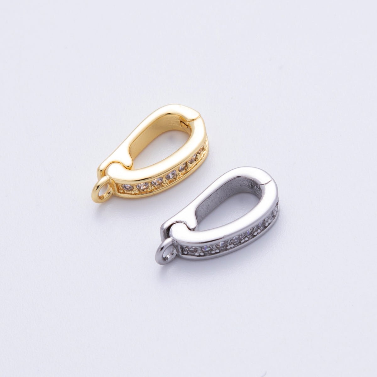 18K Gold Filled 14mm Push Gate Oval CZ Minimalist Finding in Gold &amp; Silver | Findings-00001 Findings-00002