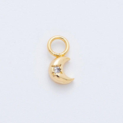 18K Gold Filled 14mm Round CZ Crescent Moon Charm | AH-922