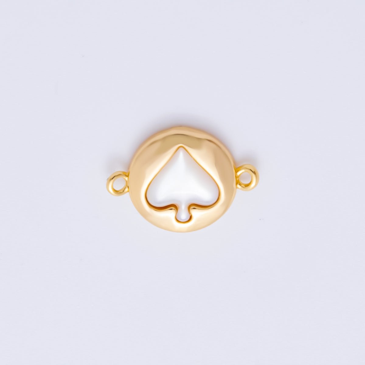 18K Gold Filled 14mm Shell Pearl Spade Card Sign Bezel Round Connector | Y-048