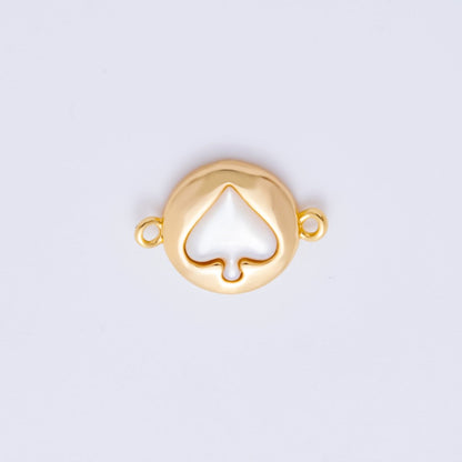18K Gold Filled 14mm Shell Pearl Spade Card Sign Bezel Round Connector | Y-048