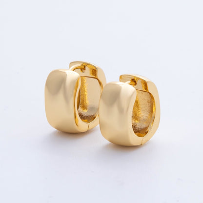 18K Gold Filled 14mm Wide Hammered Huggie Earrings | Earrings-00042
