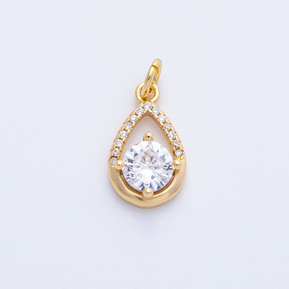 18K Gold Filled 15.5mm Clear Round CZ Micro Paved Open Teardrop Charm | Charms-00412