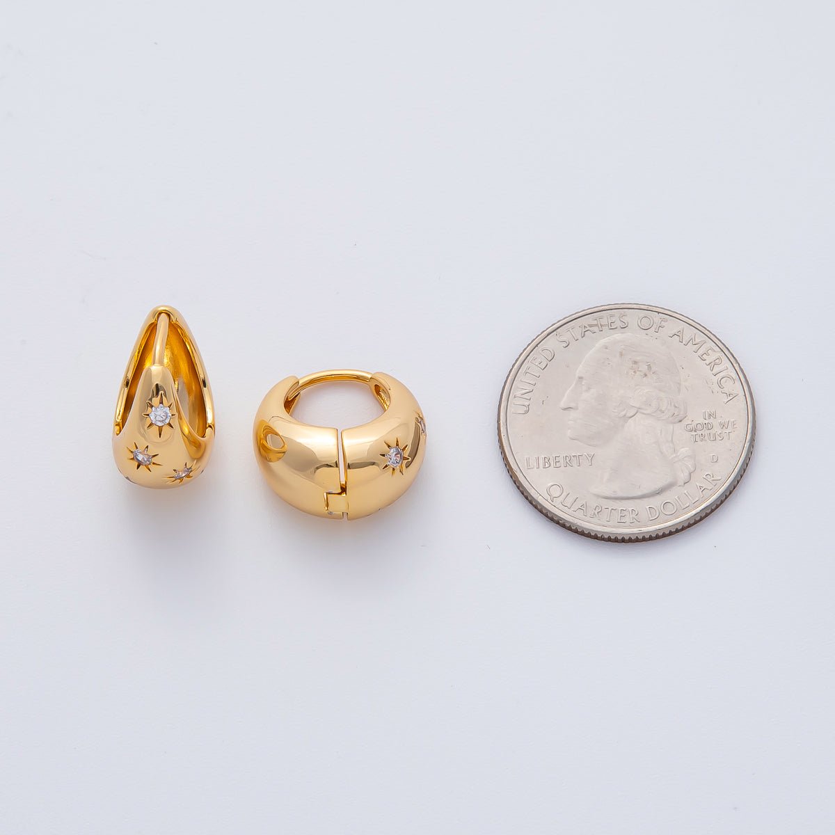 18K Gold Filled 15mm Celestial Star Dotted Dome Huggie Hoop Earrings | AD1618