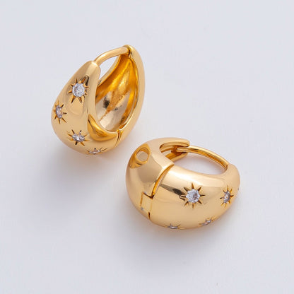 18K Gold Filled 15mm Celestial Star Dotted Dome Huggie Hoop Earrings | AD1618