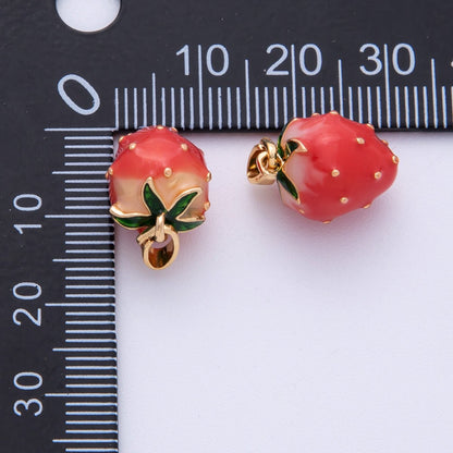 18K Gold Filled 15mm Ceramic Strawberry Fruit 3D Multidimensional Pendant | Charms-00114
