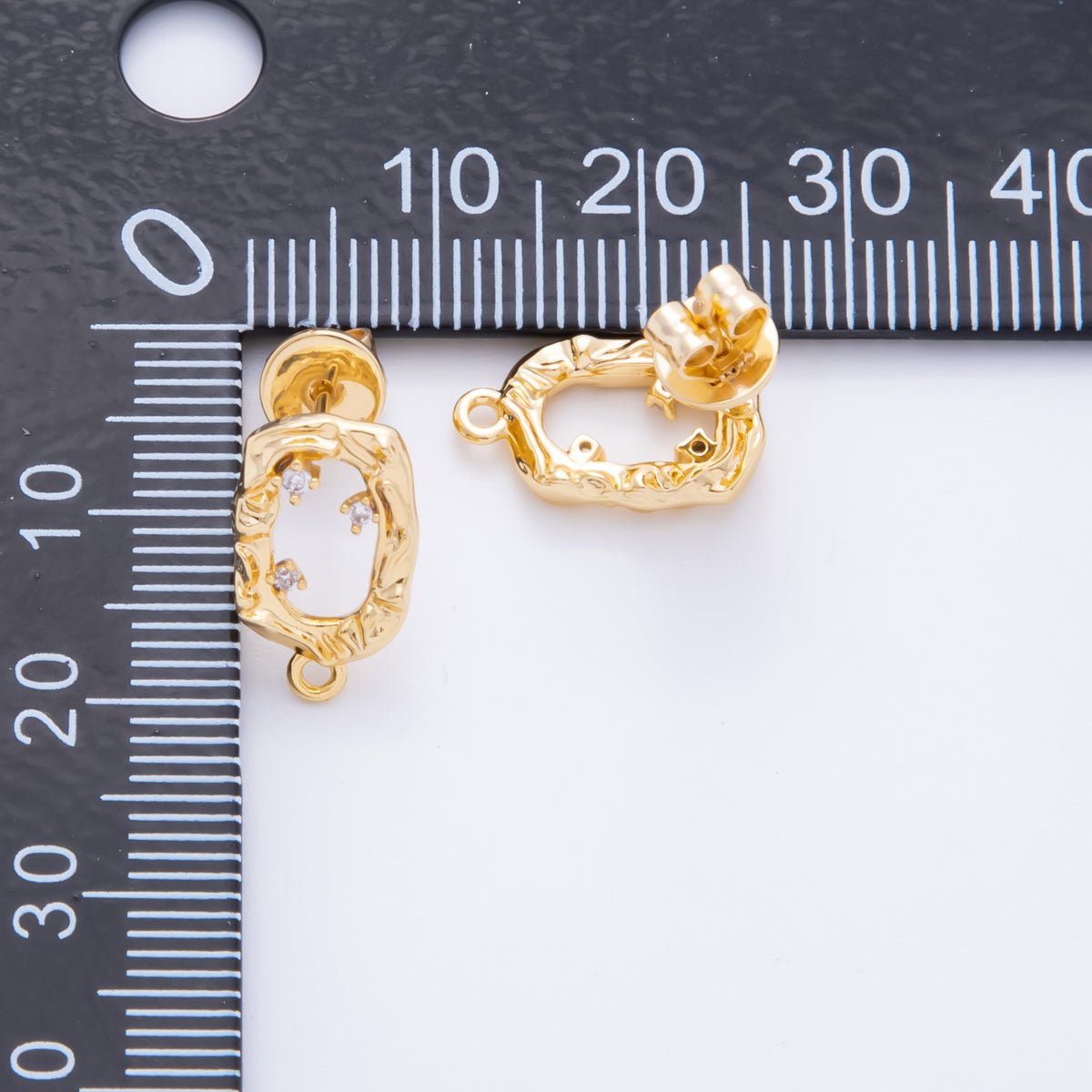 18K Gold Filled 15mm Clear CZ Cluster Open Molten Oval Drop Stud Earrings Findings  with Closed Loop for Charm  | Z1364