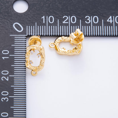18K Gold Filled 15mm Clear CZ Cluster Open Molten Oval Drop Stud Earrings Findings  with Closed Loop for Charm  | Z1364