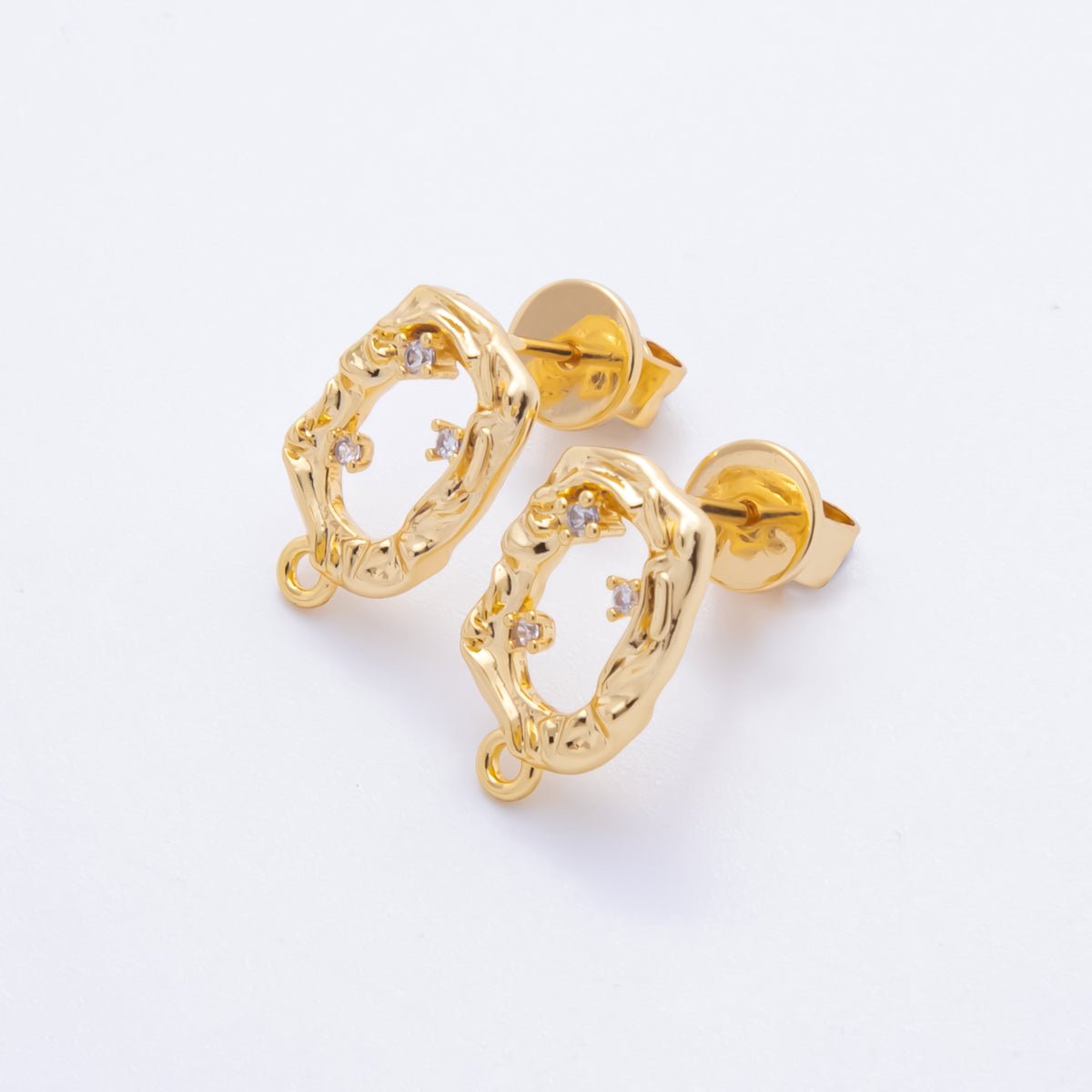 18K Gold Filled 15mm Clear CZ Cluster Open Molten Oval Drop Stud Earrings Findings  with Closed Loop for Charm  | Z1364