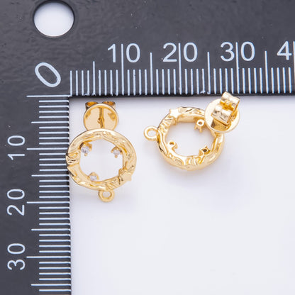 18K Gold Filled 15mm Clear CZ Cluster Open Molten Round Drop Stud Earrings Findings  with Closed Loop for Charm | Z1363