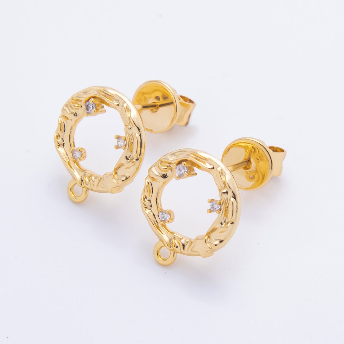 18K Gold Filled 15mm Clear CZ Cluster Open Molten Round Drop Stud Earrings Findings  with Closed Loop for Charm | Z1363