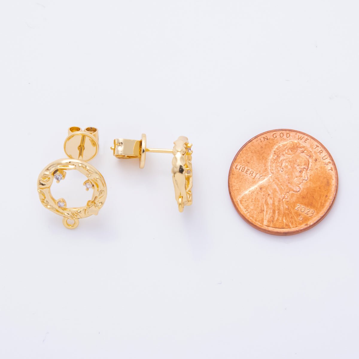 18K Gold Filled 15mm Clear CZ Cluster Open Molten Round Drop Stud Earrings Findings  with Closed Loop for Charm | Z1363
