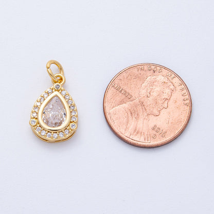 18K Gold Filled 15mm Clear CZ Micro Paved Teardrop Charm | AK169