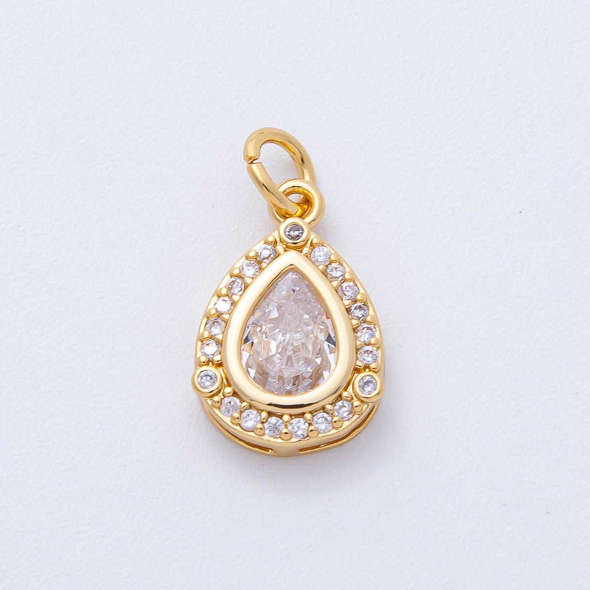 18K Gold Filled 15mm Clear CZ Micro Paved Teardrop Charm | AK169