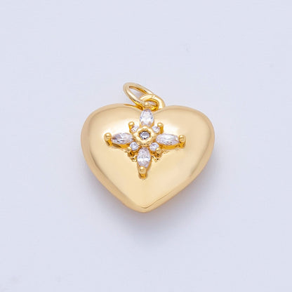 18K Gold Filled 15mm Marquise CZ Cross Starburst Chubby Heart Charm | Charms-00052