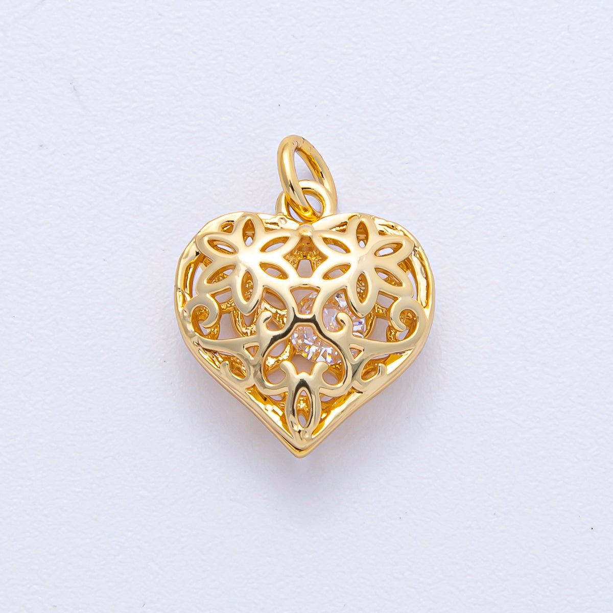 18K Gold Filled 15mm Filigree Open Chubby Heart Charm | AK037