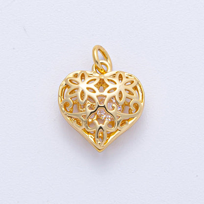 18K Gold Filled 15mm Filigree Open Chubby Heart Charm | AK037